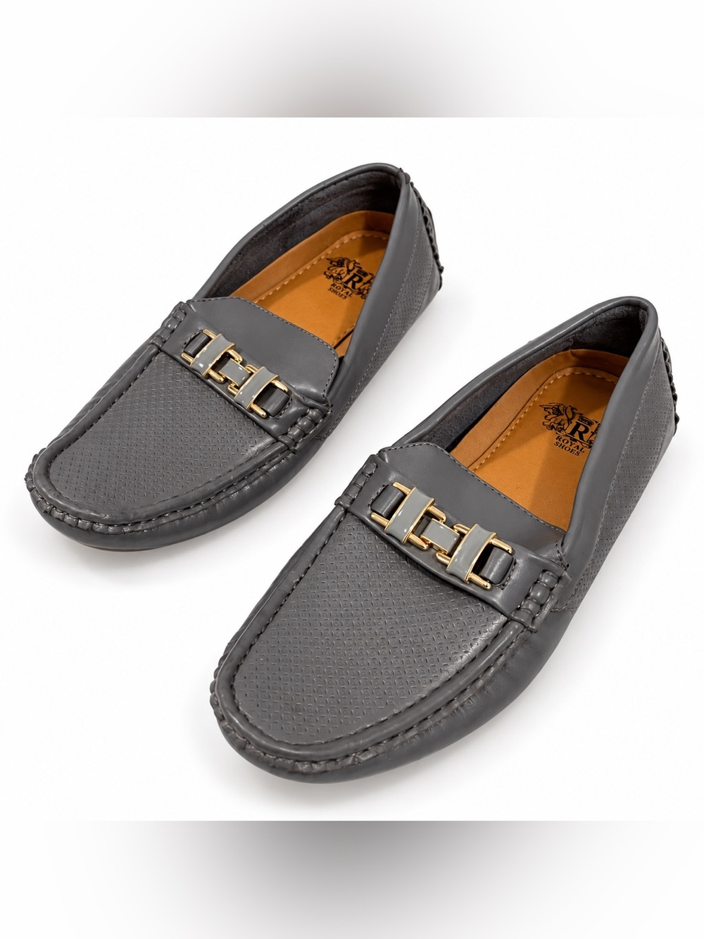 Men's Royal Shoes Gray Slip-On Loafers with Gold Accent Size 8 US!